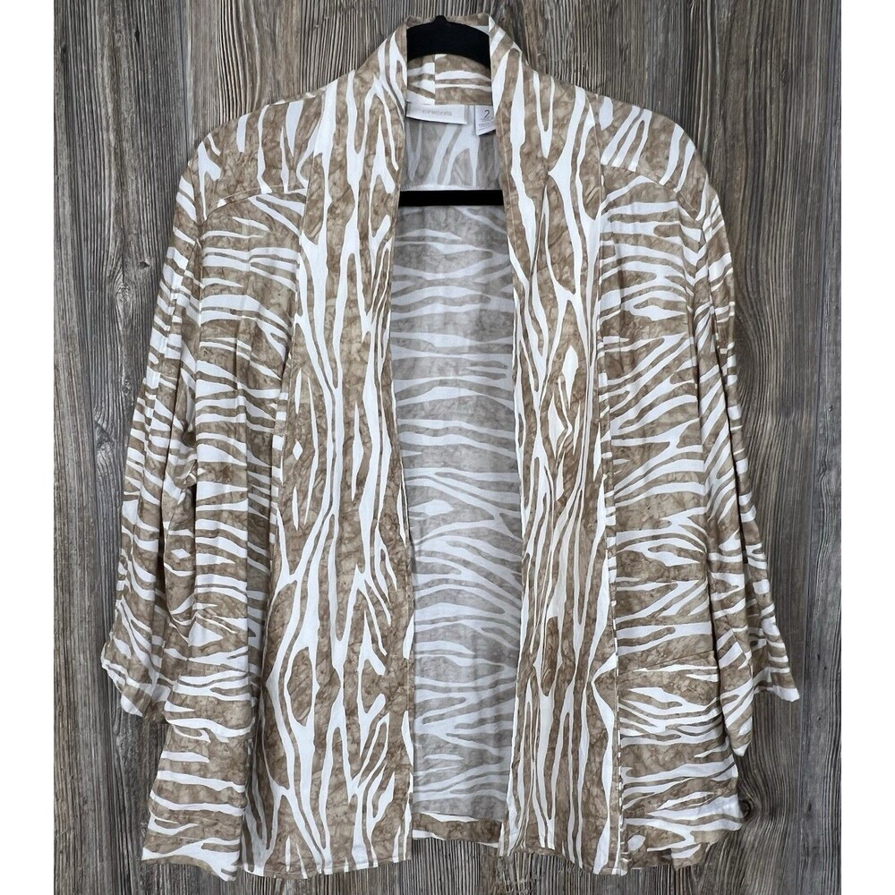 Chicos Cardigan Blouse Open Front Brown Animal Print Casual Officecore Large‎ 2